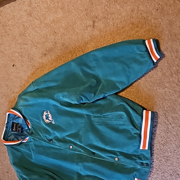 Vintage Dolphins Bomber Jacket 2XLARGE 90s Miami NFL Football Orange & Teal - Picture 3 of 14